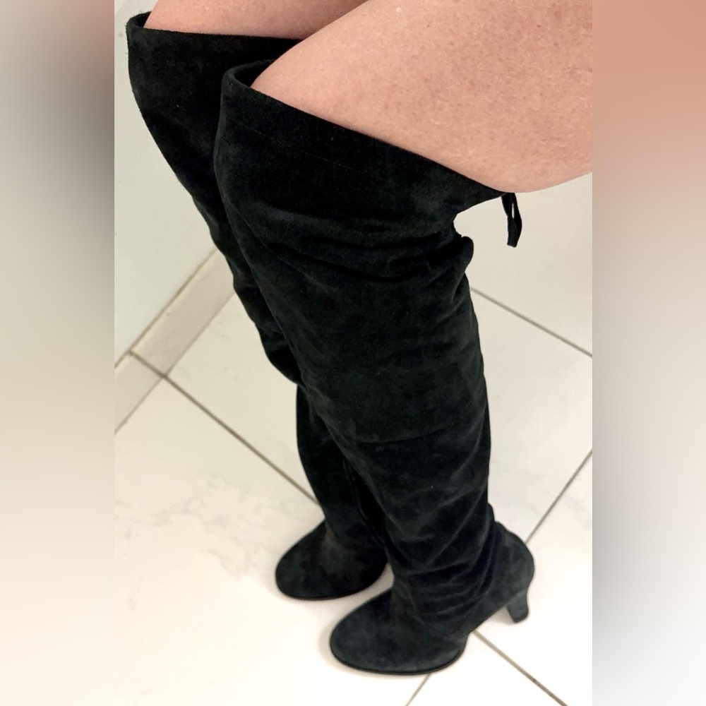 Womens Black Real Suede Knee High Heel Boots - Size 7.5 / 38.5 - Picture 11 of 11